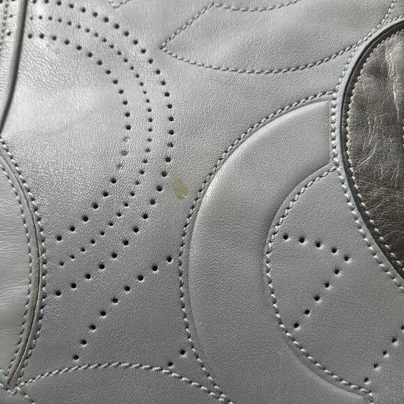 Coach Chelsea Inlaid Gray Leather Charlie Double Handles Zipper Tote Bag - Picture 4 of 16